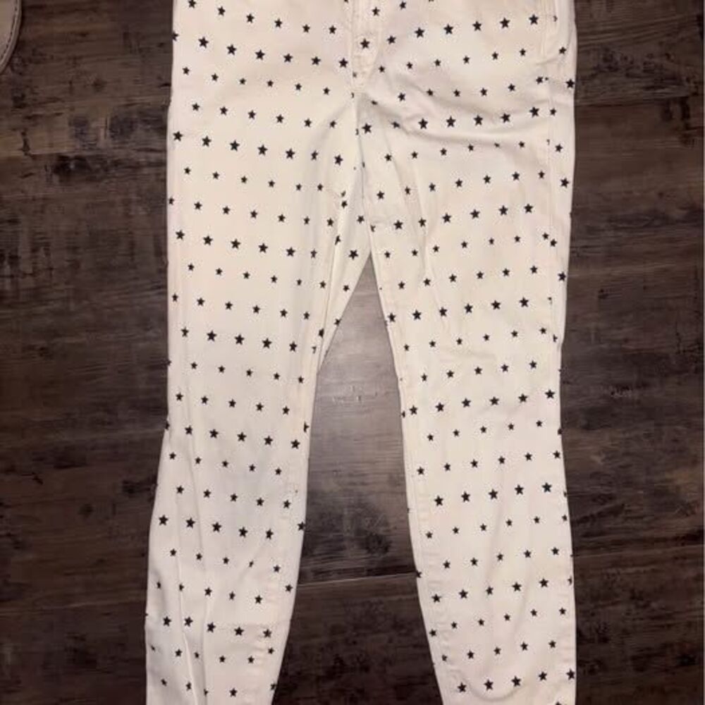 J Crew White Star Toothpick Pants America Celestial Patriotic Preppy Fun Size 29